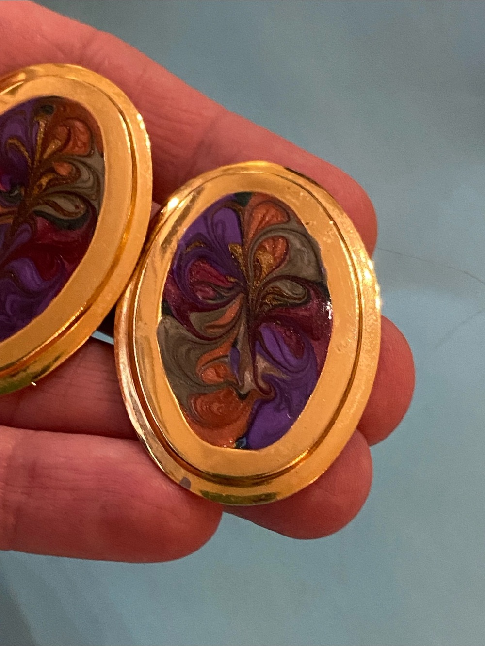 Vintage Stud Earrings  Colorful Enameled Swirls - Picture 5 of 7